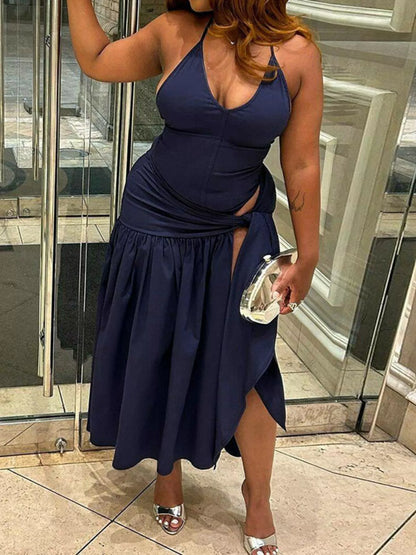 Kim's Halter Neck Ruched Bodysuit & Maxi Skirt Set