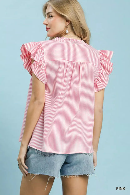 Umgee Ruffled Striped Cap Sleeve Top