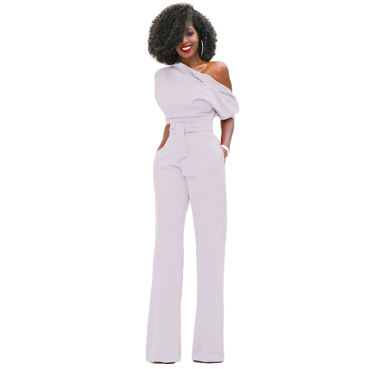 Solid Color Wide Leg Jumpsuit White