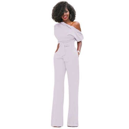 Solid Color Wide Leg Jumpsuit White