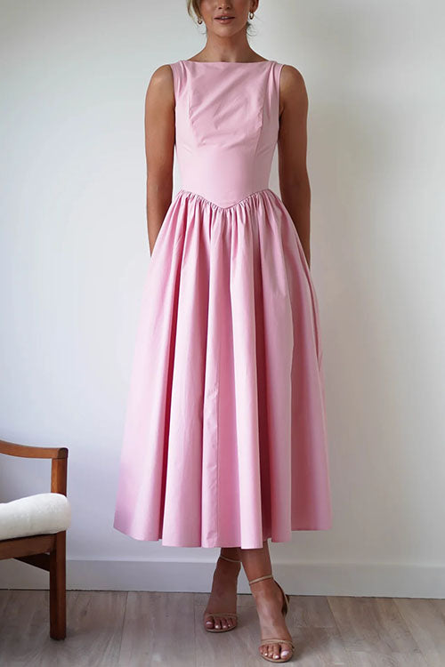 Sleeveless Open Back Swing Midi Dress