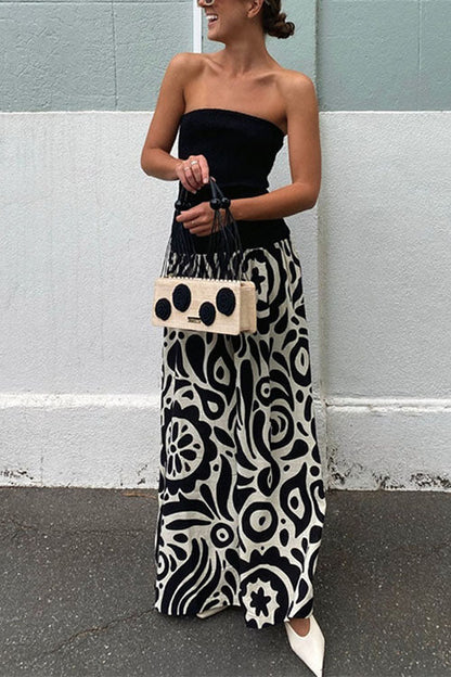 Strapless Tube Color Block Swing Maxi Dress Black