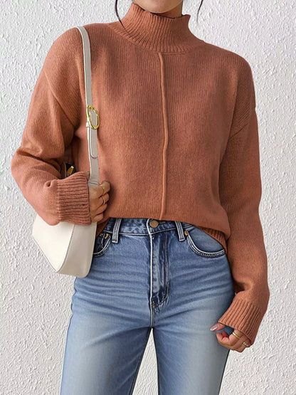 Center Seam Detail Turtleneck Sweater for Women