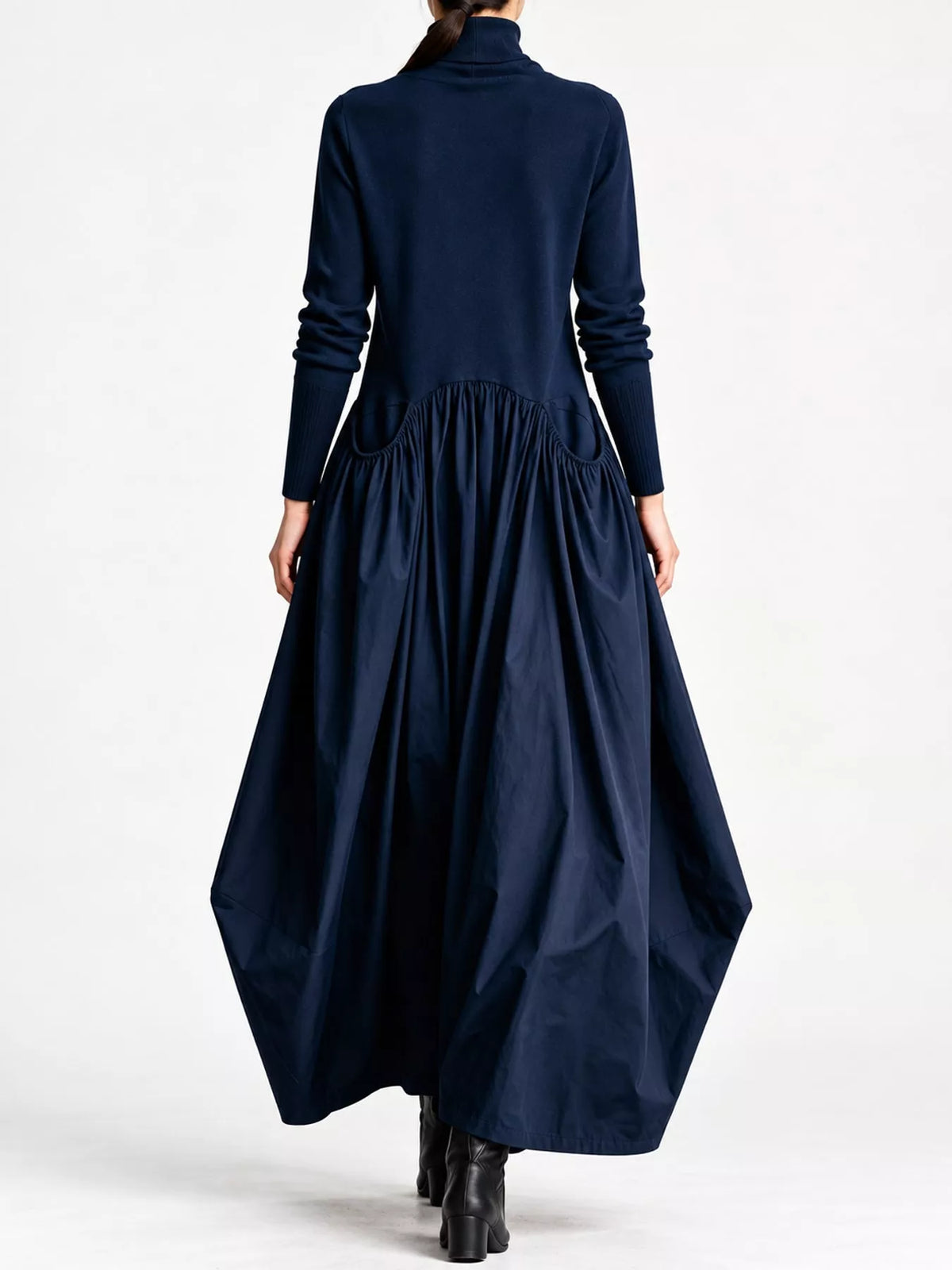 Turtleneck Maxi Dress with Long Sleeves and Pockets