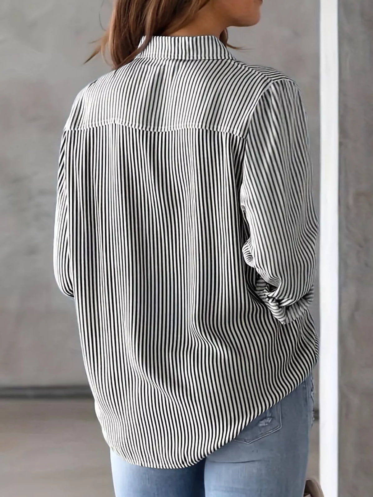 Full Size Striped Button-Down Long Sleeve Shirt Plus Size