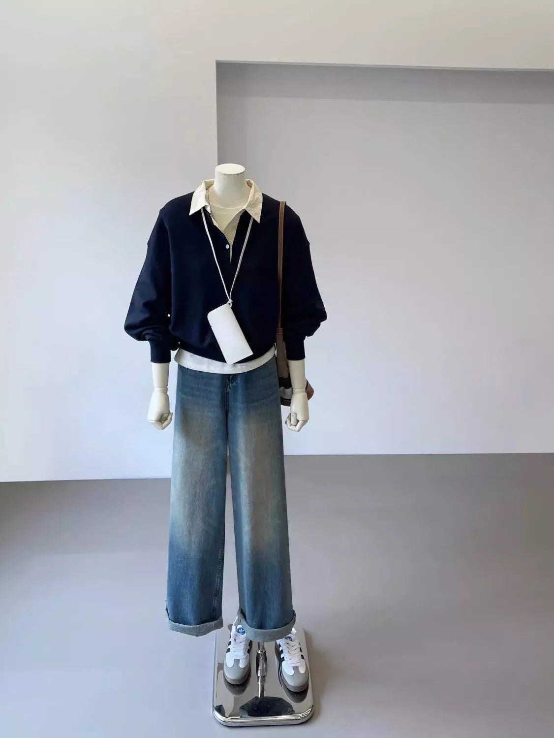 Polo-Collar Layered-Look Sweatshirt