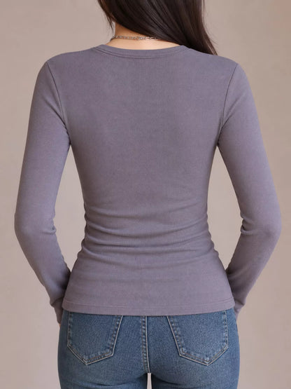 Minimalist Slim-Fit Long Sleeve Crew Neck T-Shirt