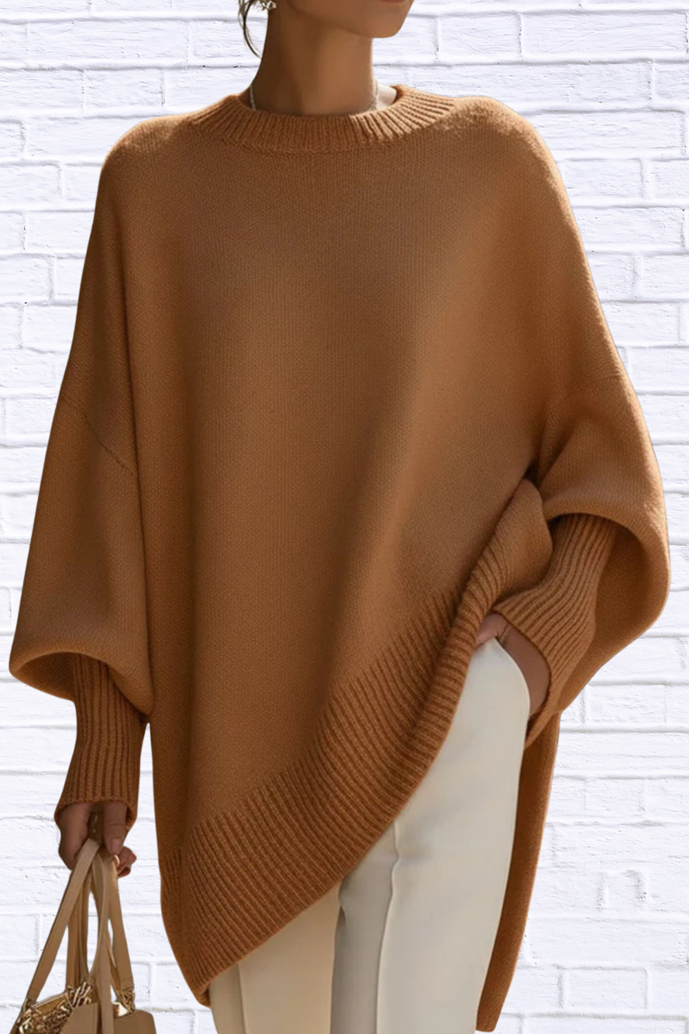 Oversized Batwing Sleeve Round Neck Sweater