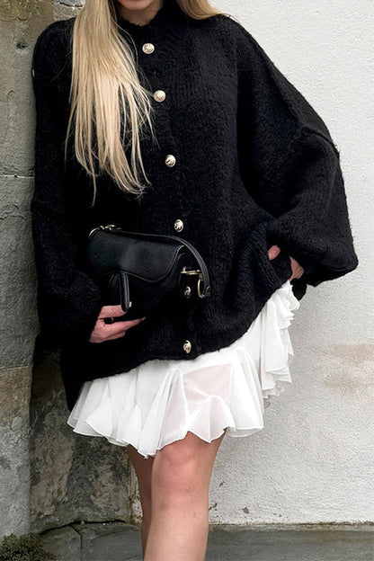 Drop Shoulder Button Up Slouchy Sweater Cardigan