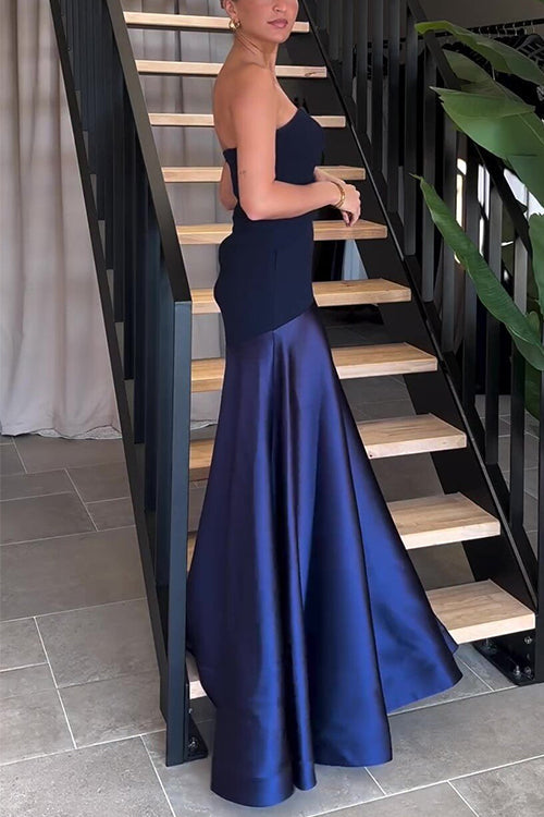 Strapless Patchwork Flare Gown Maxi Party Dress