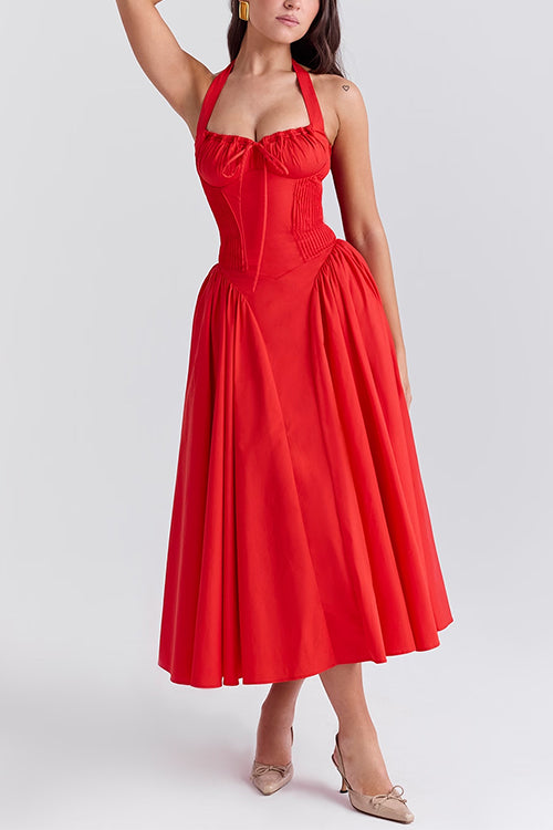Bow Knot Halter Lace-up Swing Midi dress