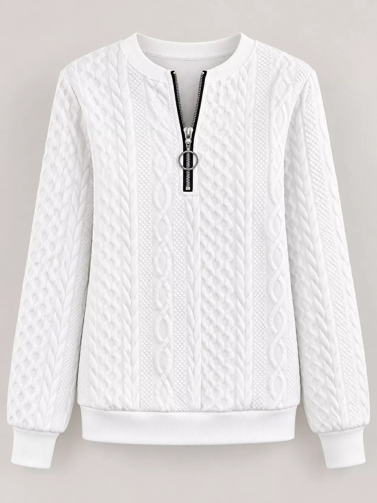 Full Size Quarter-Zip Cable Knit Sweatshirt Plus Size