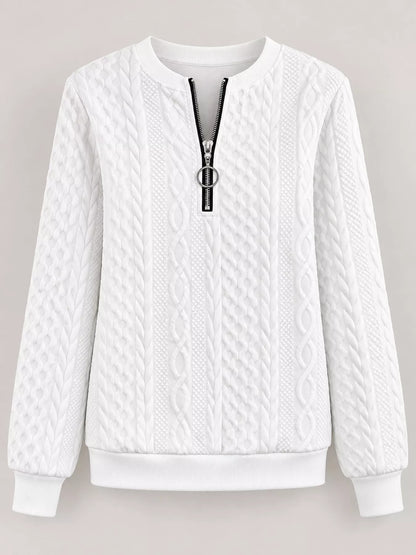 Full Size Quarter-Zip Cable Knit Sweatshirt Plus Size