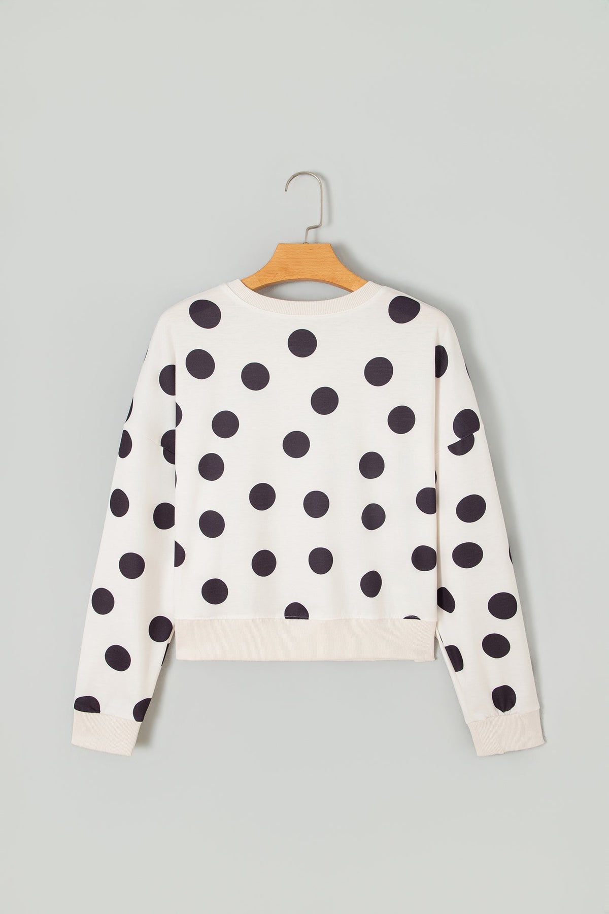 Beige Casual Polka Dot Round Neck Pullover Sweatshirt