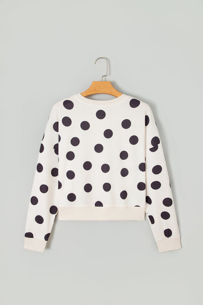 Beige Casual Polka Dot Round Neck Pullover Sweatshirt