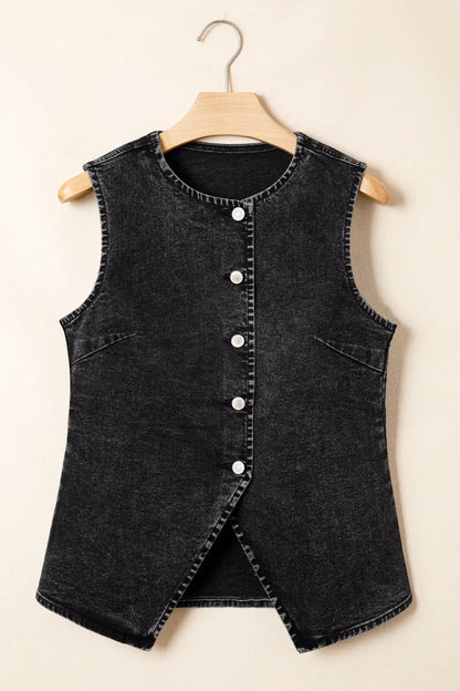 Vintage Wash Button-Down Denim Vest