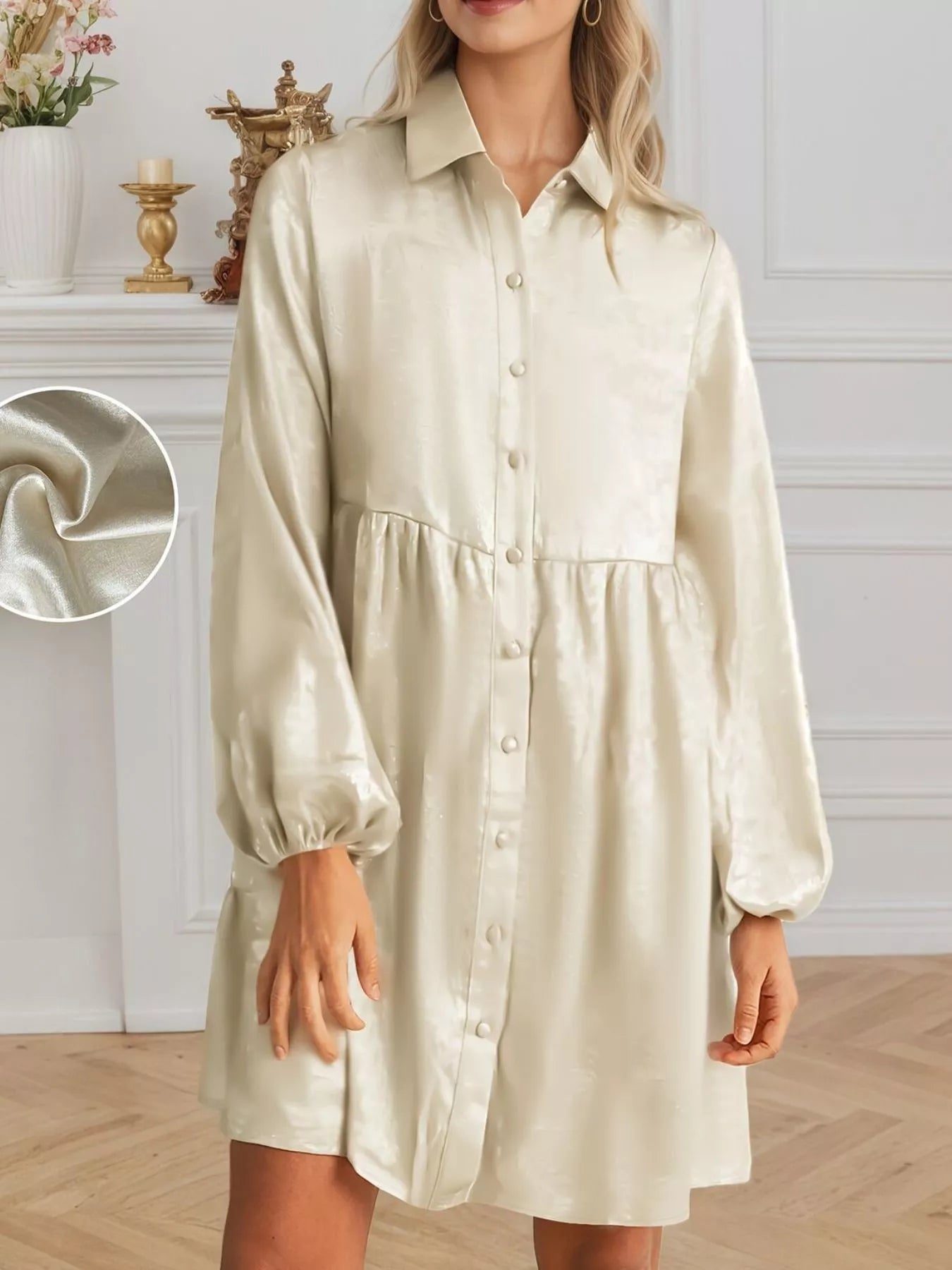 Elegant Satin Button-Down Shirt Dress