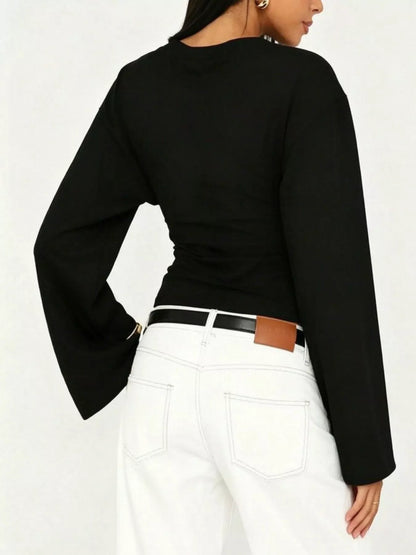 V-Neck Flare Sleeve Blouse
