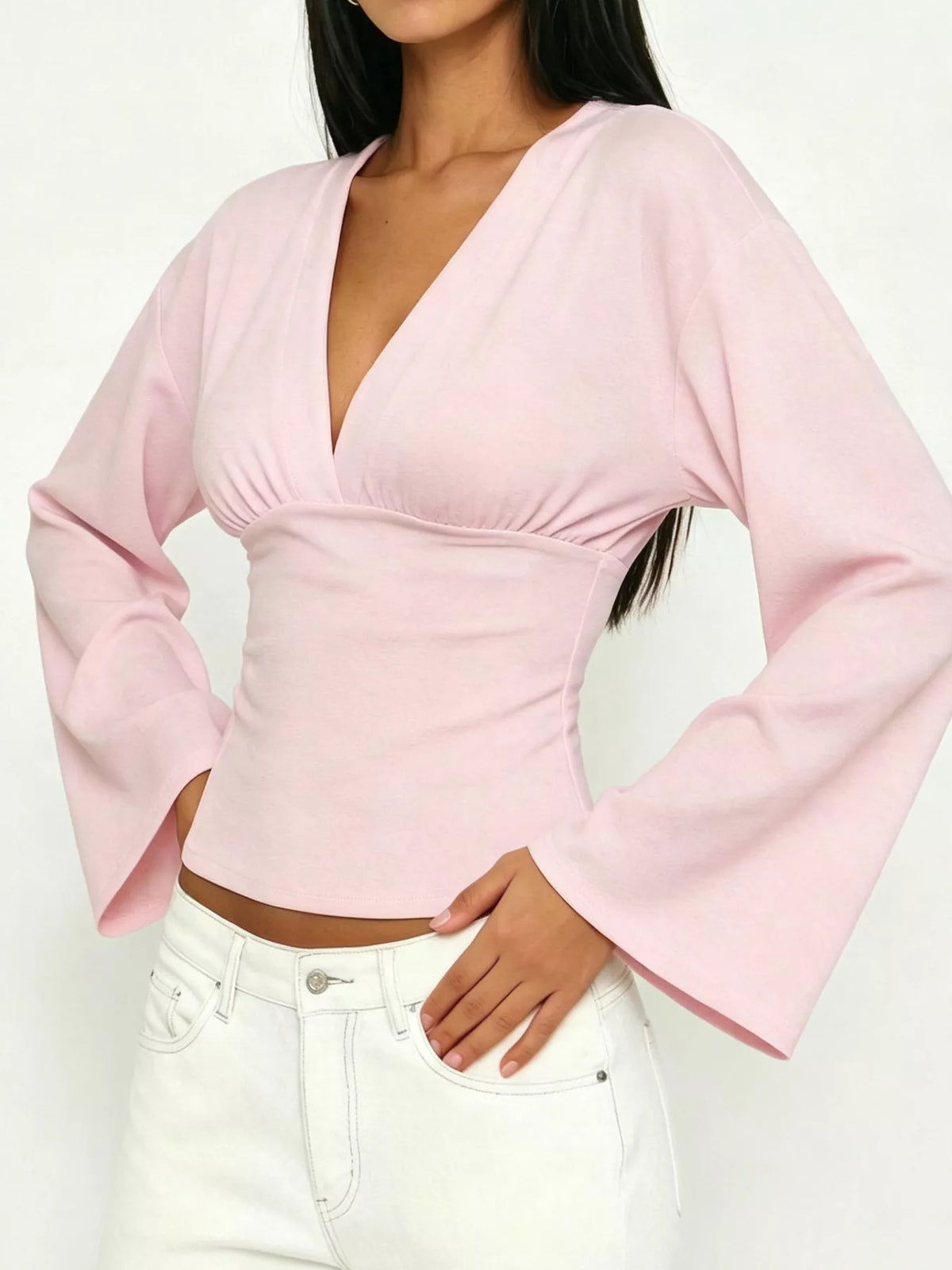 V-Neck Flare Sleeve Blouse