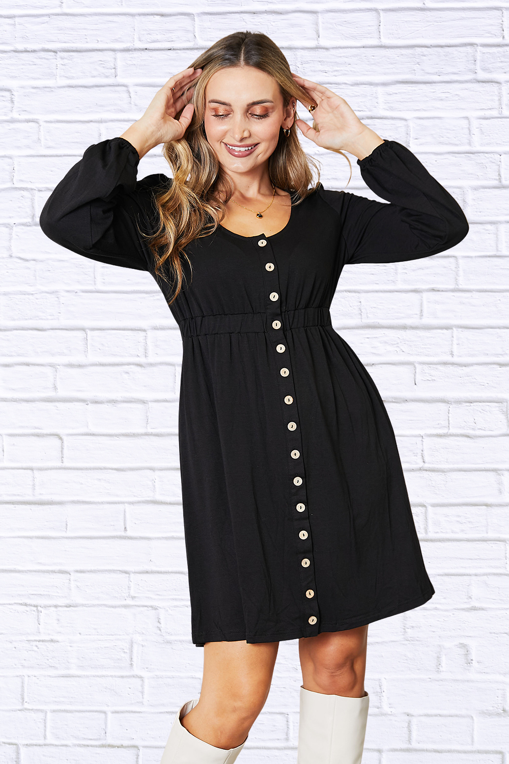 Scoop Neck Empire Waist Long Sleeve Magic Dress Black