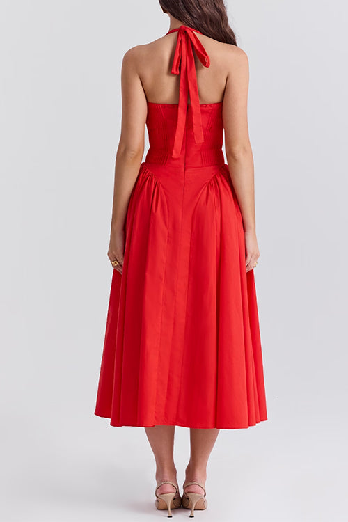 Bow Knot Halter Lace-up Swing Midi dress