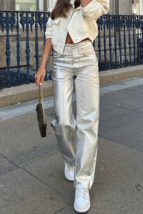 Glam Straight Leg Metallic Faux Leather Pants