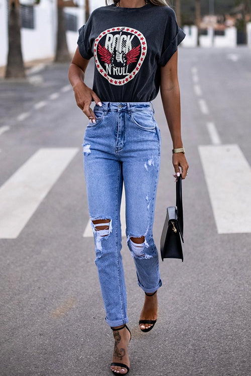 Trendy Distressed Stretch Ripped Denim Pants