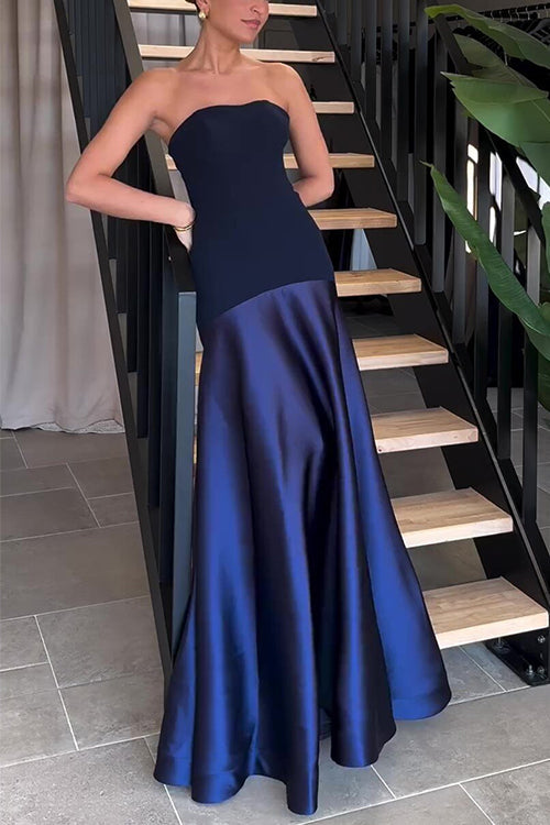 Strapless Patchwork Flare Gown Maxi Party Dress