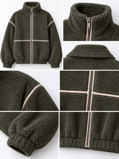 Stand Collar Cozy Sherpa Fleece Zip-Up Jacket