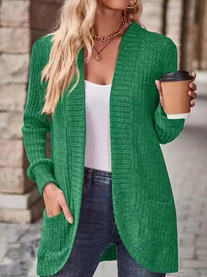 Full Size Classic Ribbed Open-Front Longline Cardigan Plus Size