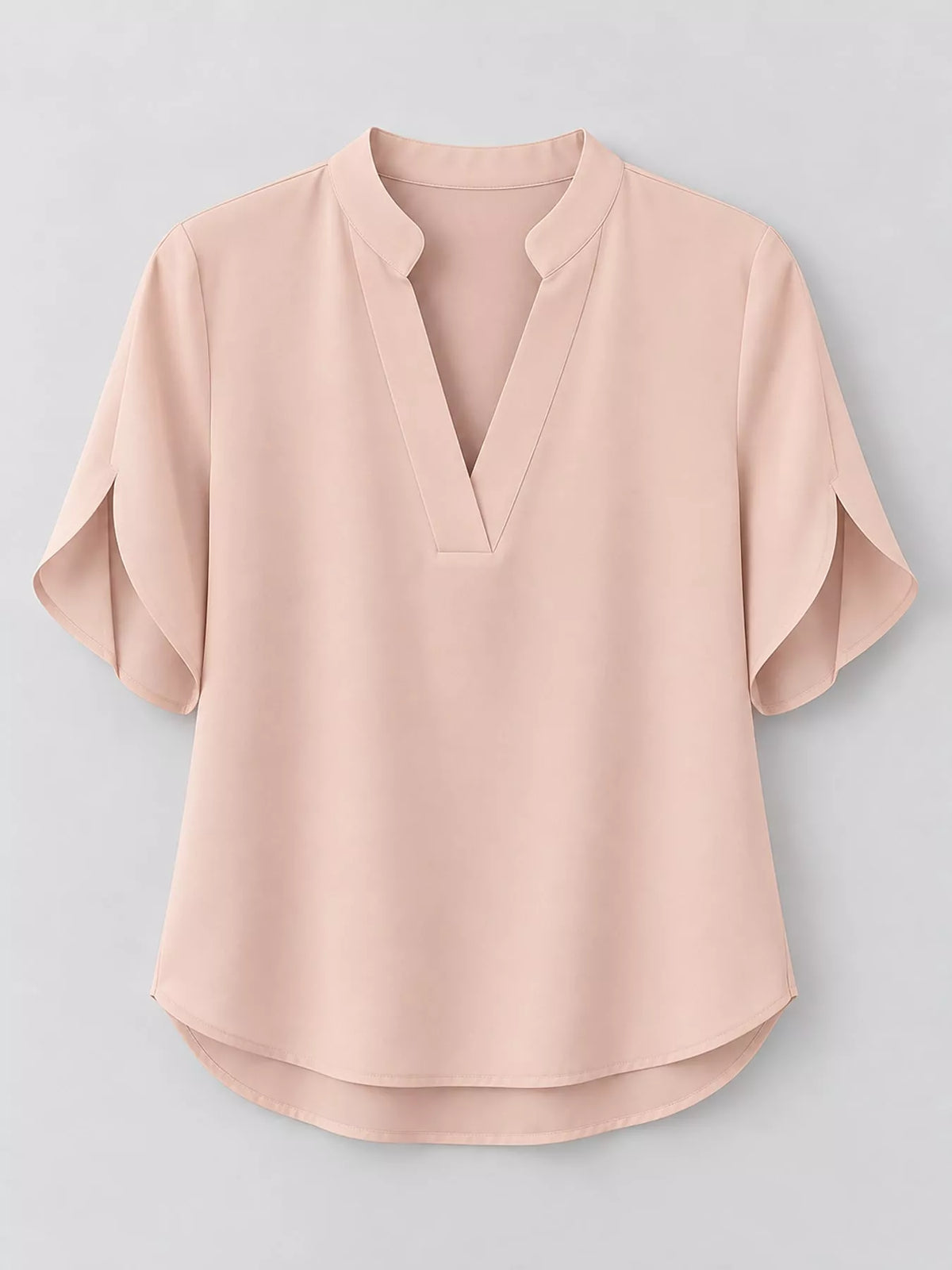 Notched Slit Short Sleeve Blouse