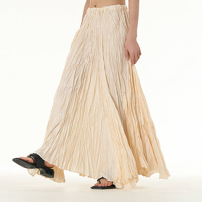 Unique Fold Solid Color Long Skirt
