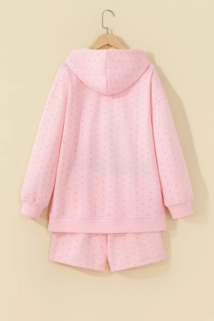 Polka Dot Printed Oversized Hoodie Casual Shorts 2pcs Set
