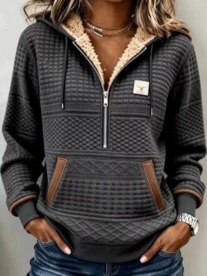 Plus Size Half Zip Hoodie with Textured Detail | S–4XL
