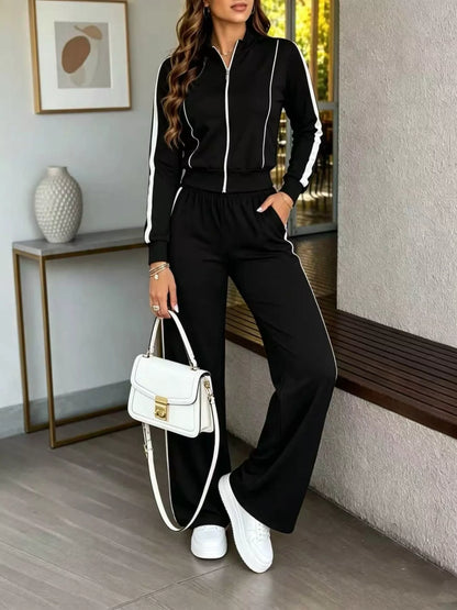 Contrast Zip Up Top and Pants Set