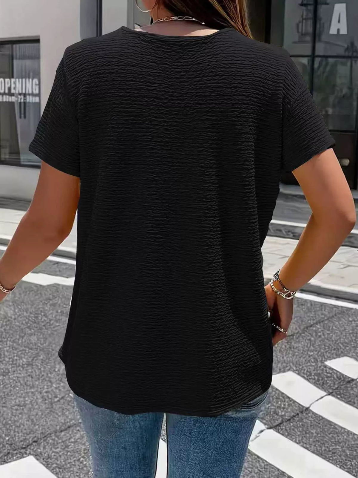 Textured Short Sleeve Blouse