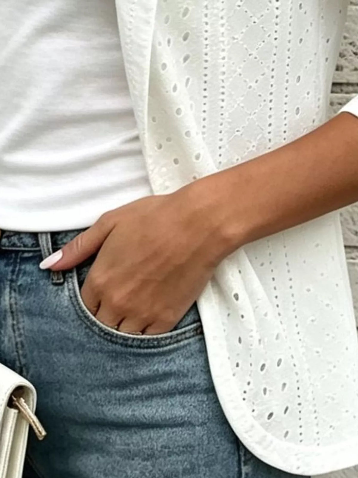Eyelet Open-Front Cardigan