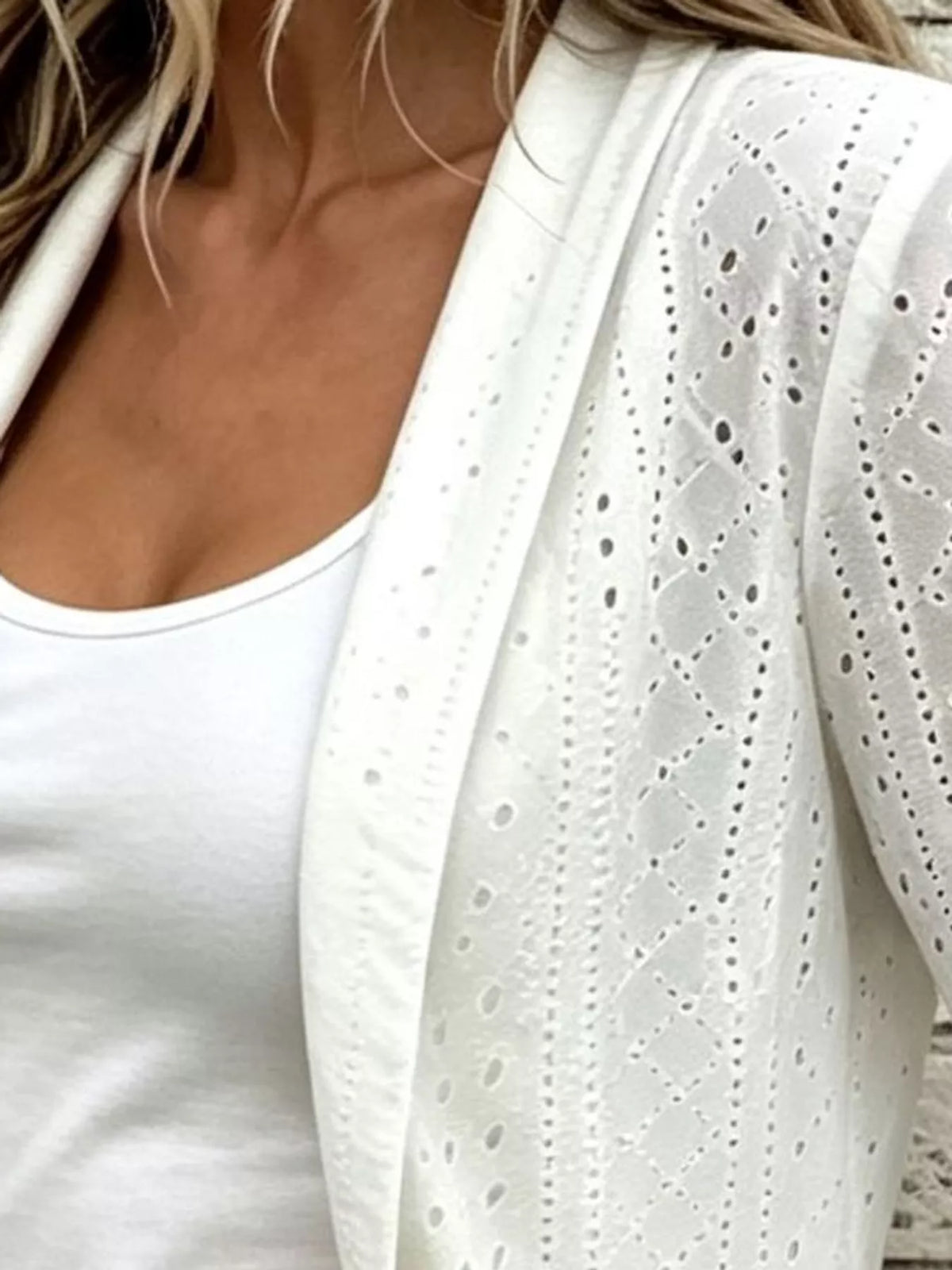 Eyelet Open-Front Cardigan