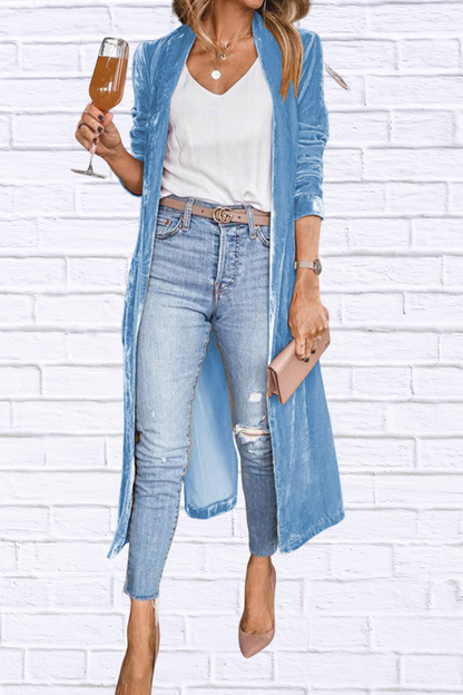 Open Front Long Sleeve Longline Cardigan Light Blue