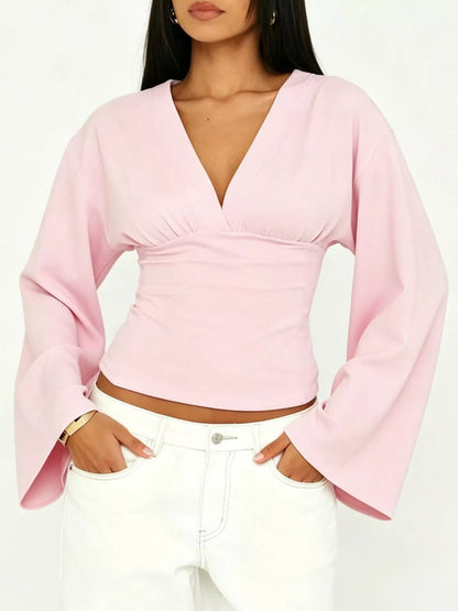 V-Neck Flare Sleeve Blouse