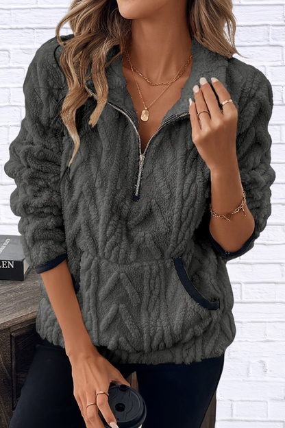 Full Size Half Zip Kangaroo Pocket Sweatshirt Plus Size