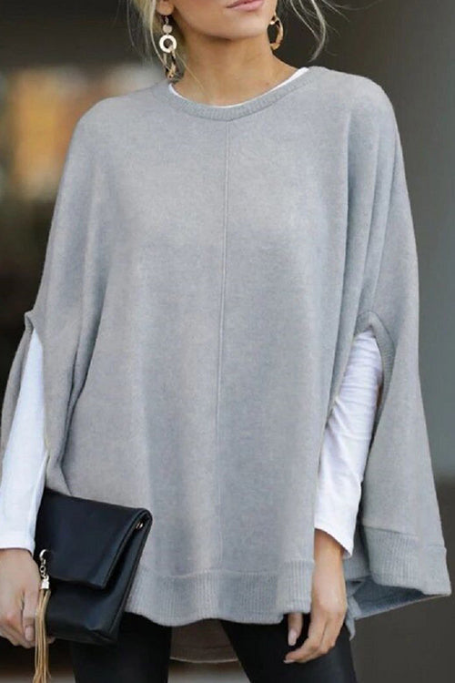 Crewneck Batwing Sleeve Cloak Top LightGray