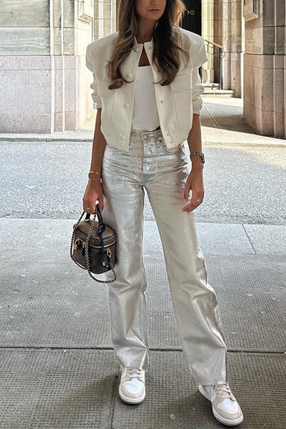 Glam Straight Leg Metallic Faux Leather Pants