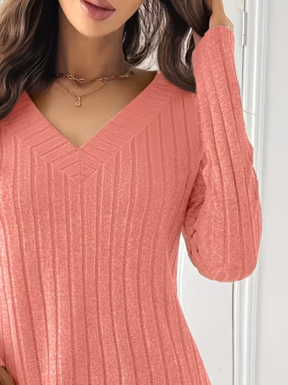 Ribbed Knit Long Sleeve T-Shirt
