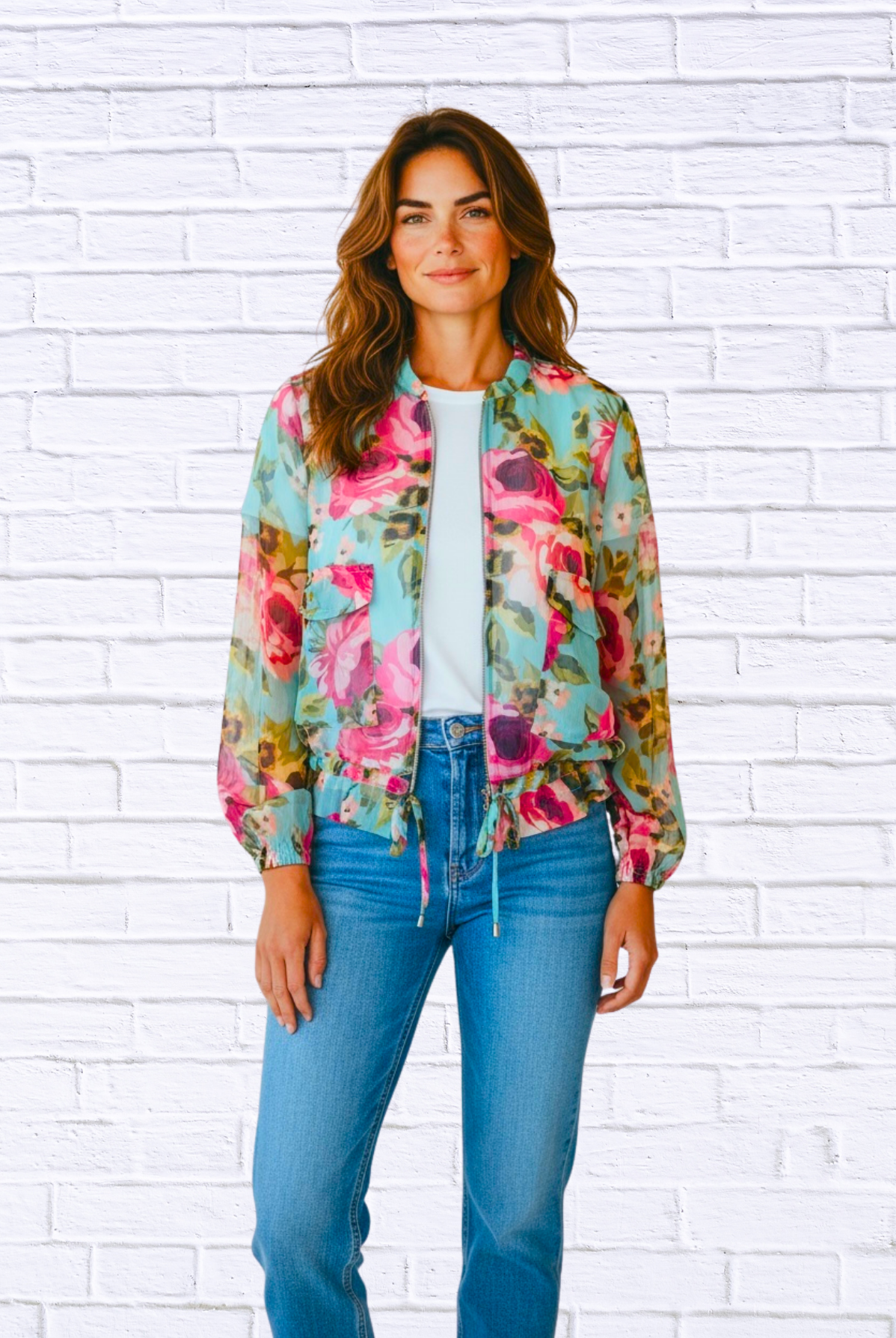 Demi Lola Jacket i Tangerine / Turquoise / Animal and Floral 40 Turquoise Print