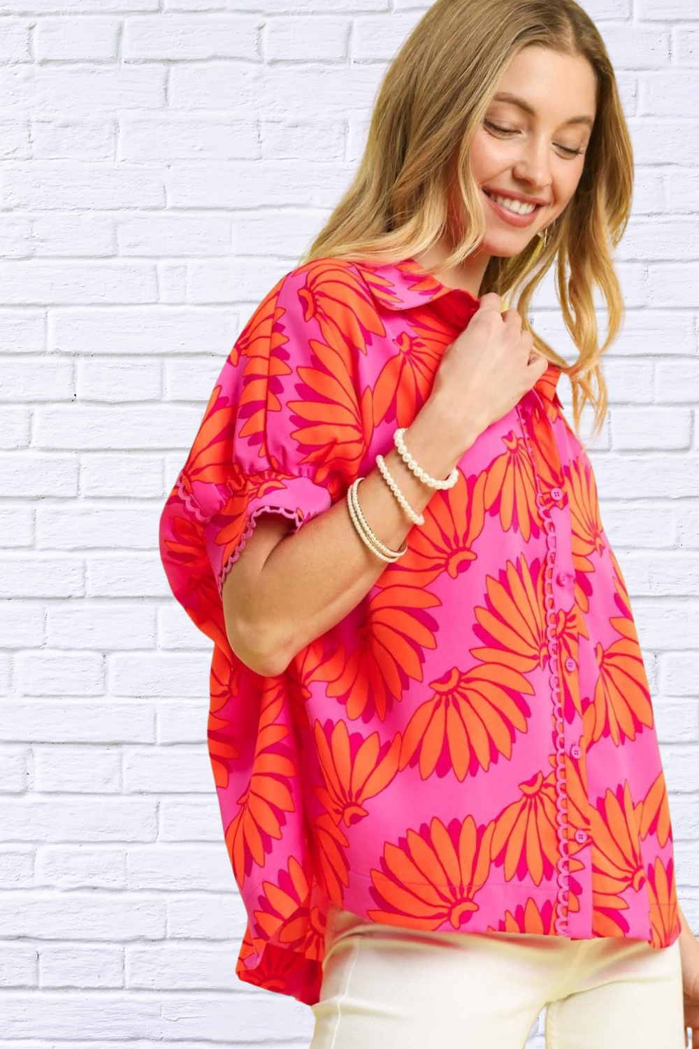 Tropical Printed Button-Up Relaxed Shirt