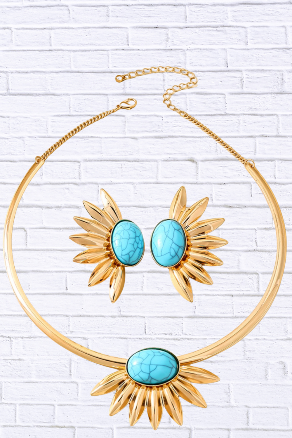 Turquoise Sunflower Necklace and Earrings Jewelry Set