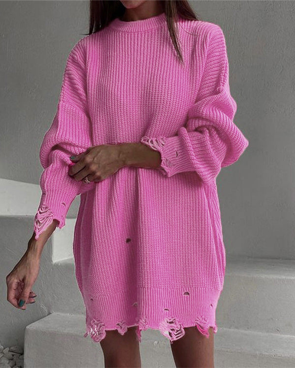 Clidress O Neck Chic Riped Oversized Sweater