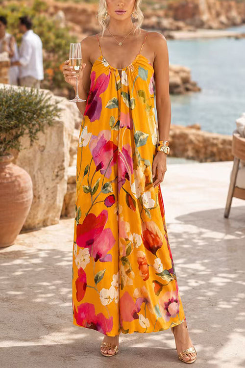 Sleeveless Open Back Floral Print Wide Leg Jumpsuit