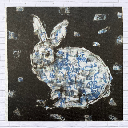 Set Of 6 Rubber Coasters Blue rabbit to the left